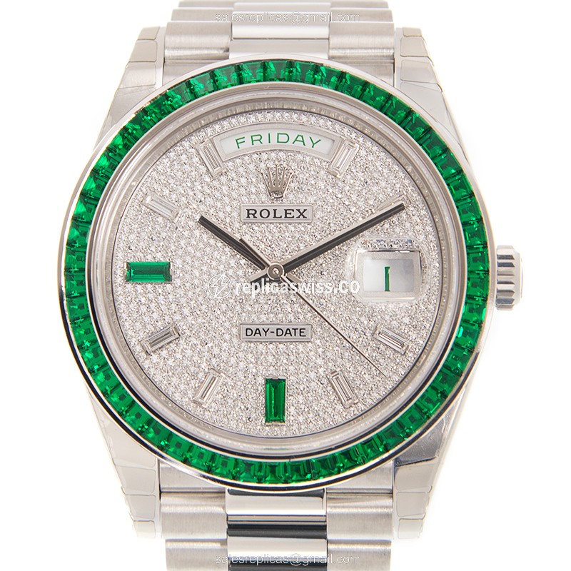 Rolex Day-Date Replica: Automatic | Silver Dial | Clasp | Silver Strap | Platinum