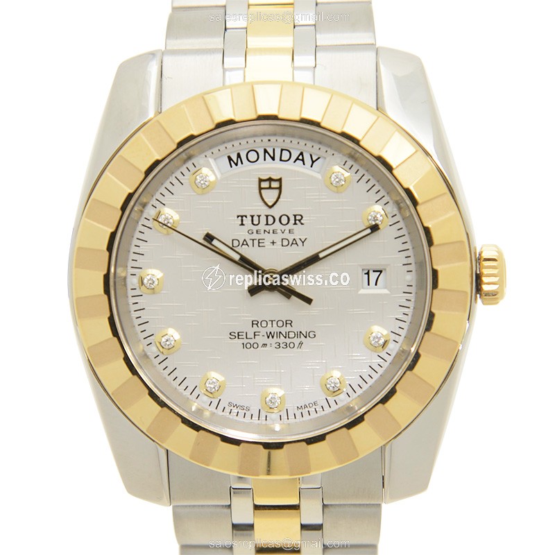 Tudor Black Bay Replica - Automatic - White Dial on Steel & 18kt Silver Strap