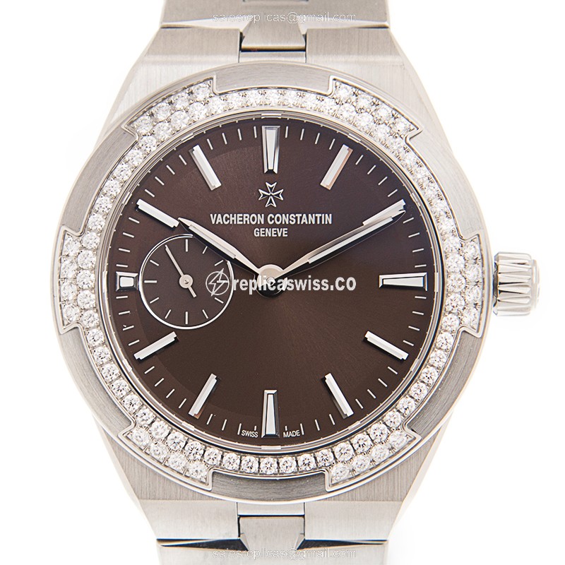 Vacheron Constantin Overseas Replica - Automatic - Diamond Dial - Brown - Steel Clasp & Silver Strap - Luxury Replica OVERSEAS Watch