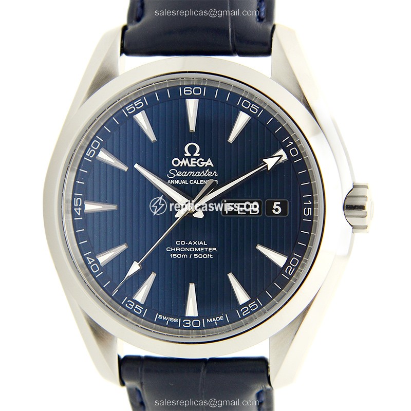 Omega Seamaster 231.13.43.22.03.002 - Automatic - Blue Dial - Leather Blue Strap - Luxury Replica SEAMASTER Watch