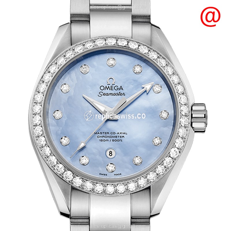 Omega Seamaster Replica - Automatic - Stainless Steel & Diamond - Blue Dial - Silver Clasp - Steel Strap - Luxury Replica SEAMASTER Watch