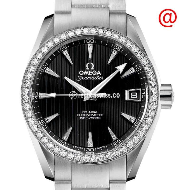 Omega Seamaster Replica - Automatic - Stainless Steel & Diamond Bezel - Black Dial - Silver Steel Strap - Luxury Replica SEAMASTER Watch