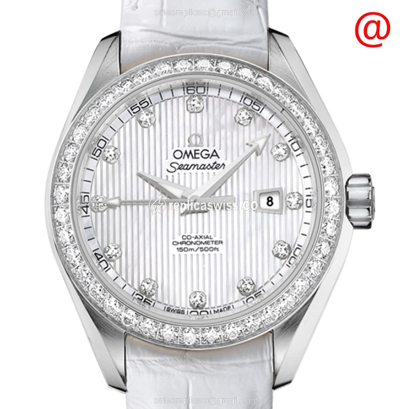 Omega Seamaster Replica - Automatic - Stainless Steel & Diamond - White Dial - Leather Strap - Luxury Replica SEAMASTER Watch