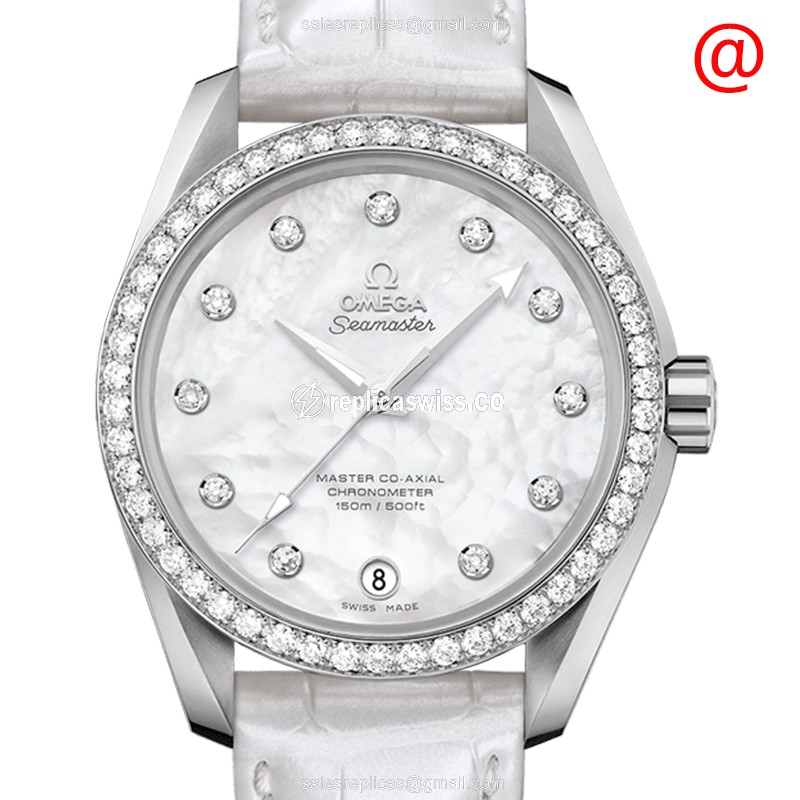 Omega Seamaster Replica - Automatic - Stainless Steel & Diamond - White Dial - Leather Strap - Buckle Clasp - Luxury Replica SEAMASTER Watch