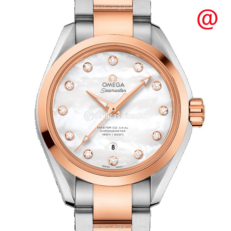 Omega Seamaster Replica - Automatic - White Dial - 18kt Rose Gold Case & Steel Strap