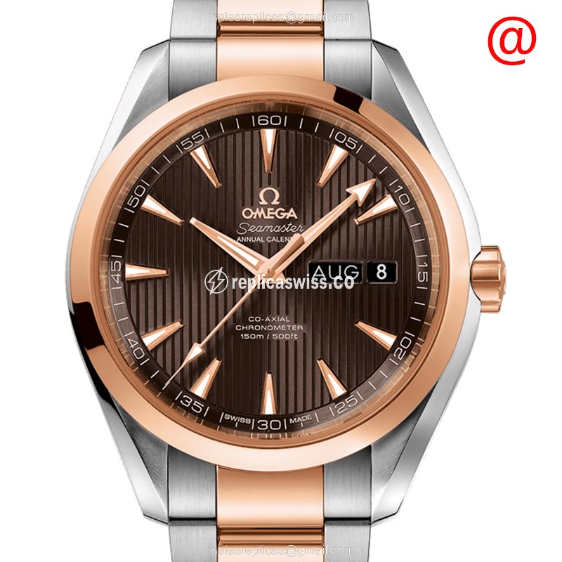 Omega Seamaster 231.20.43.22.06.002 - Auto - 18kt Rose & Steel - Brown Dial - Gold Strap - Luxury Replica SEAMASTER Watch