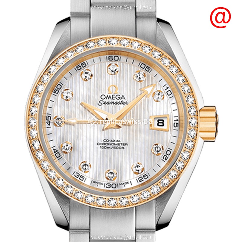 Omega Seamaster Replica - Automatic - 18kt Gold - Diamond Accents - Steel Case - White Dial - Silver Clasp