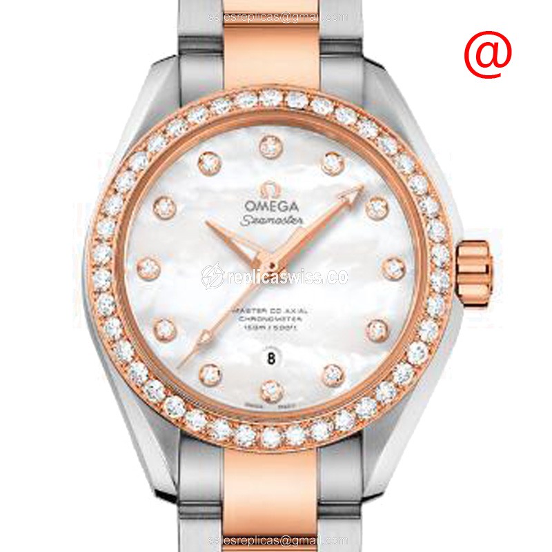 Omega Seamaster 231.25.34.20.55.005 - Auto 18kt Rose Gold - White Dial - Gold Steel Strap - Luxury Replica SEAMASTER Watch