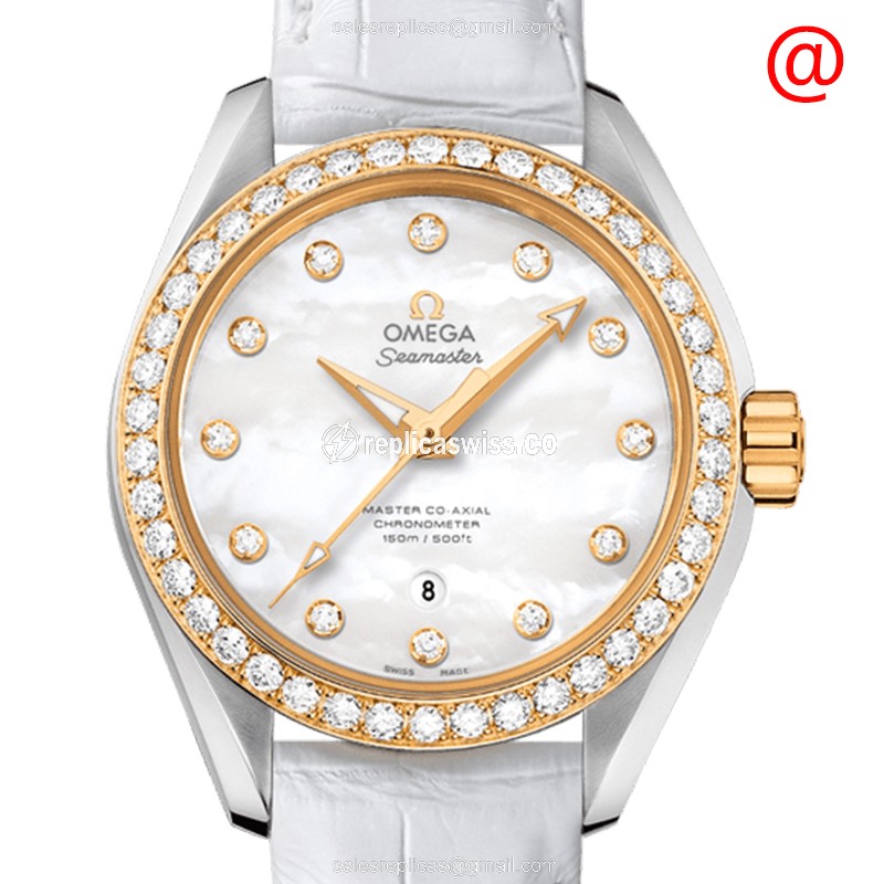 Omega Seamaster 231.28.34.20.55.004 - Auto - 18kt Gold - Diamond Accents - White Dial & Leather Strap