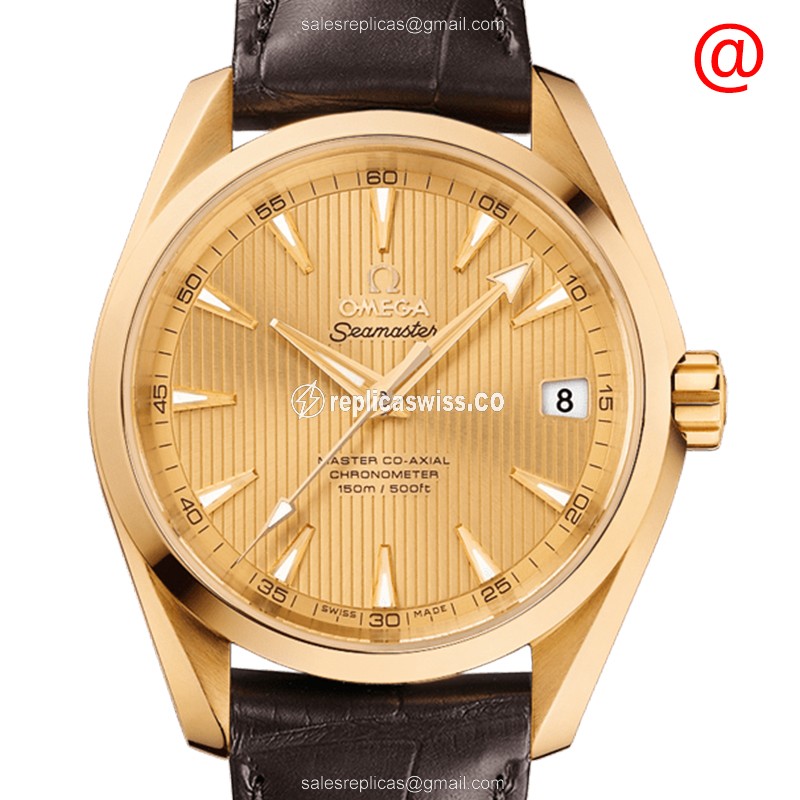 Omega Seamaster Replica - Automatic - 18kt Gold Case - Gold Dial - Brown Leather Strap