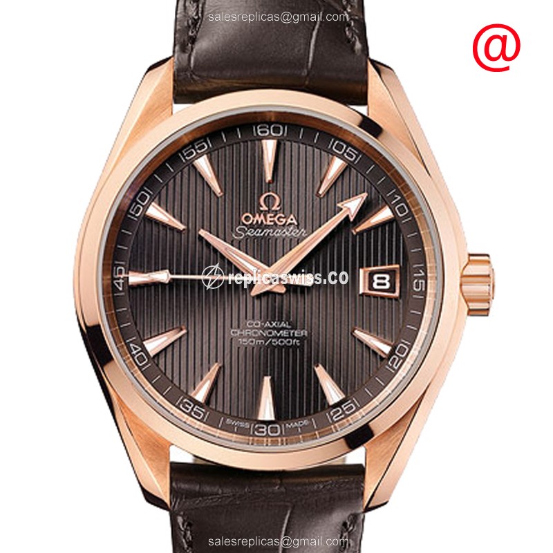 Omega Seamaster 231.53.42.21.06.001 Replica - Automatic 18kt Rose Gold - Brown Dial & Alligator Strap - Luxury Replica SEAMASTER Watch