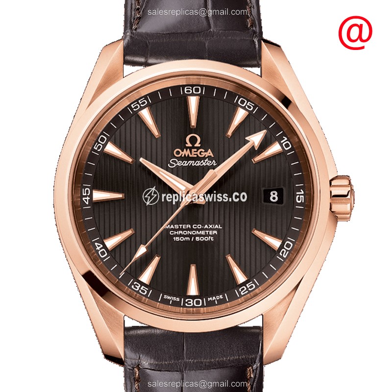 Omega Seamaster Replica - Automatic, 18kt Rose Gold, Brown Dial, Leather Buckle