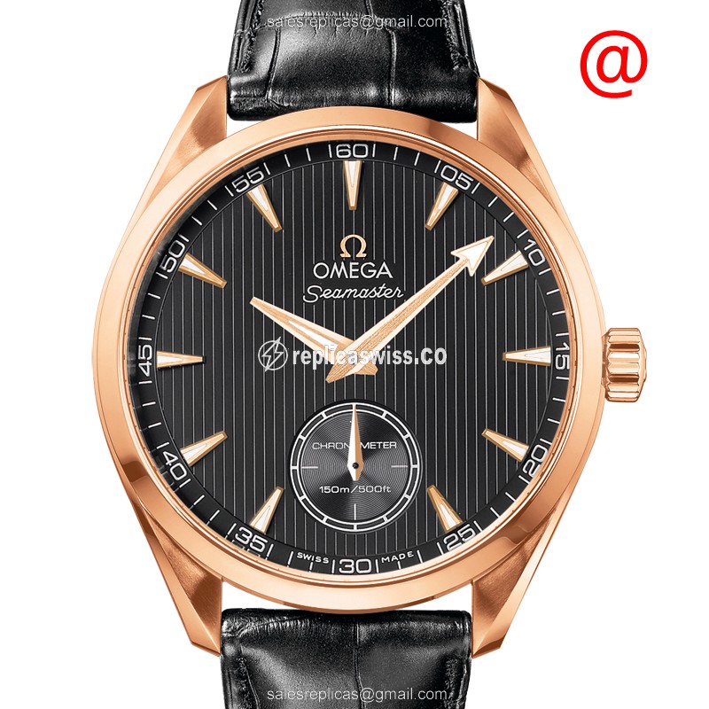 Omega Seamaster Manual Wind Replica - 18kt Rose Gold Case - Gray Dial - Leather Strap