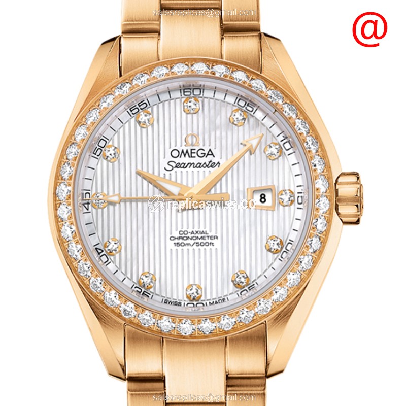 Omega Seamaster Replica - Automatic - 18kt Gold Case - Diamond - White Dial - Gold Strap