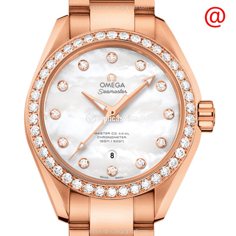 Omega Seamaster Replica - Automatic - 18kt Rose Gold Case - White Dial - Gold Strap