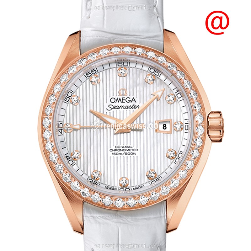Omega Seamaster Replica - Automatic - 18kt Rose Gold Case - White Dial - Diamond Bezel