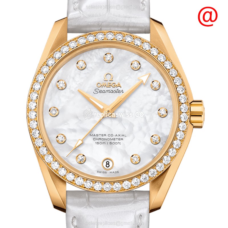 Omega Seamaster Automatic Replica - 18kt Gold, Diamond, White Dial