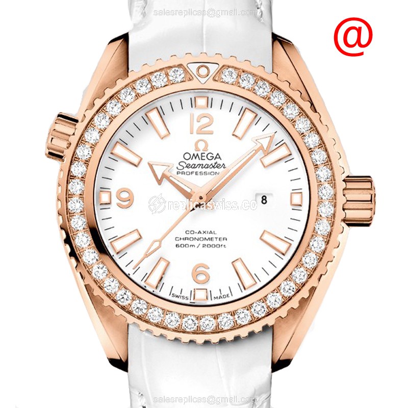 Omega Seamaster Replica - Automatic - 18kt Rose Gold Case - White Dial - Leather Strap - Buckle Clasp