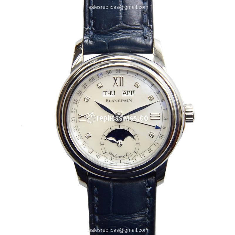Blancpain 2360-1191A-55B Replica - Automatic - Steel Case - White Dial - Blue Alligator Strap