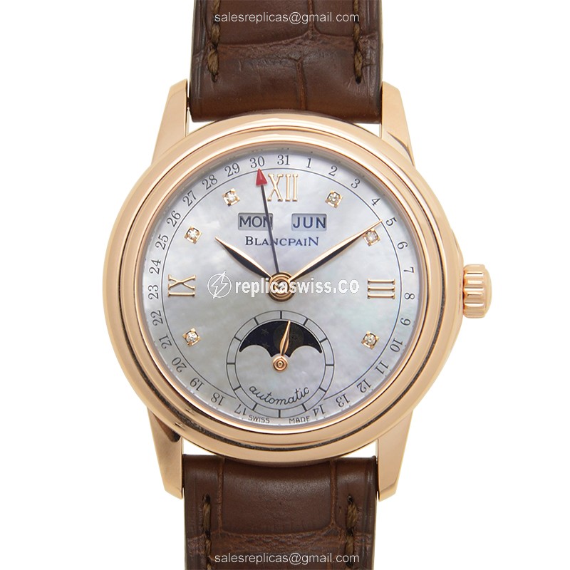 Blancpain 2360-3691A-55B Replica - Automatic - Rose Gold - White Dial - Brown Alligator Strap