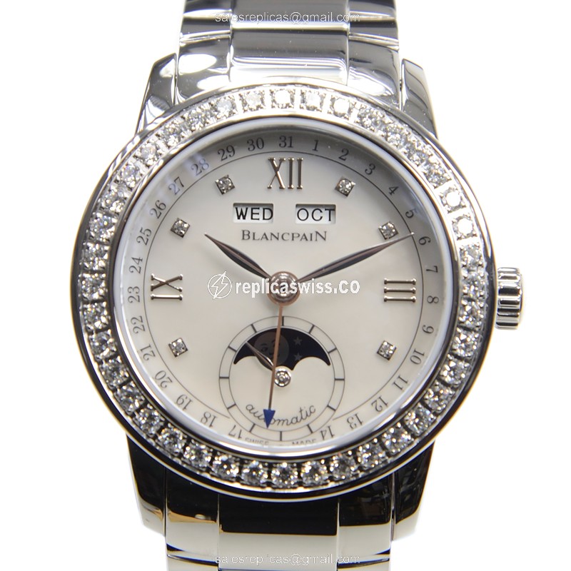 Blancpain 2360-4691A-71 Replica - Automatic - Diamond Case - White Dial - Silver Steel Strap