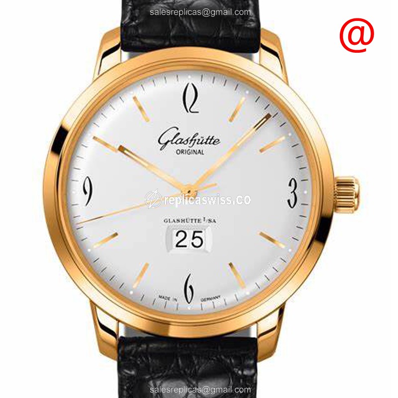 Glashutte Retro Collection - Automatic - 18kt Rose Gold - White Dial - Black Alligator Strap - Luxury Replica RETRO COLLECTION Watch