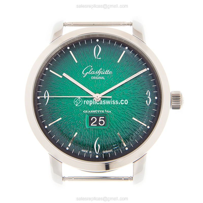 Glashutte Vintage Automatic Steel - Green Dial - Leather Black Strap - Buckle Clasp