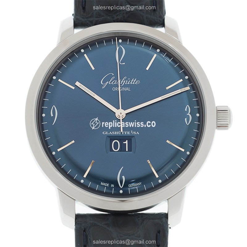 Glashutte Senator Sixties Replica - Automatic - Blue Dial - Steel Case - Blue Alligator Strap