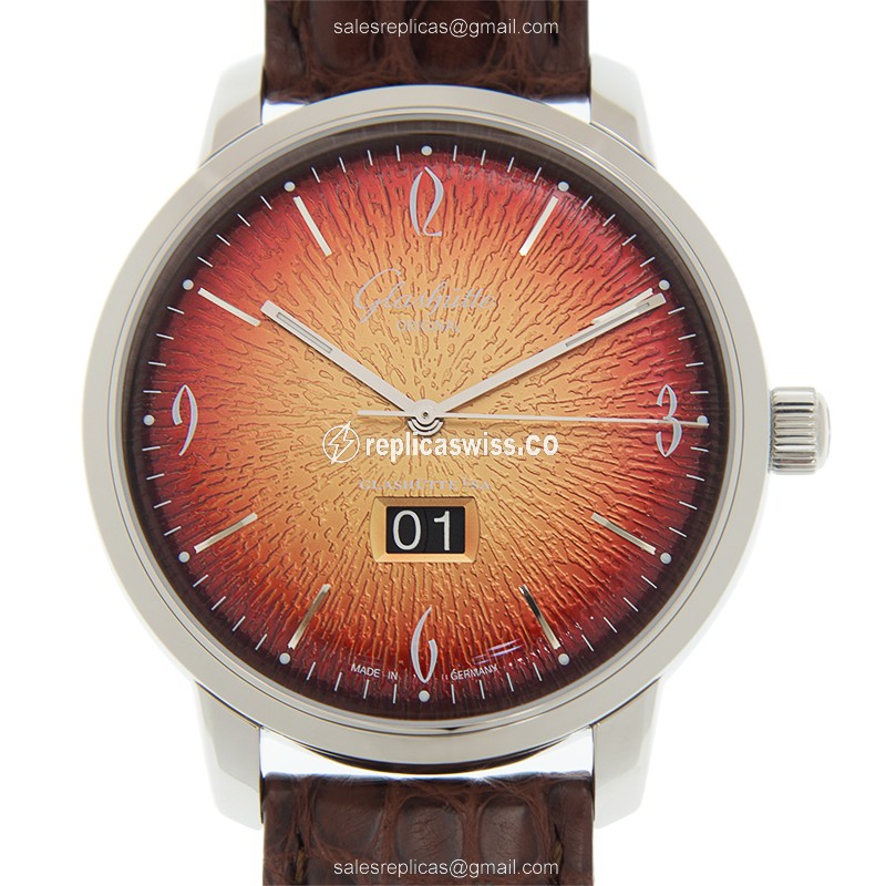 Glashutte Senator Sixties Replica - Automatic - Red Dial - Steel Case - Brown Alligator Strap
