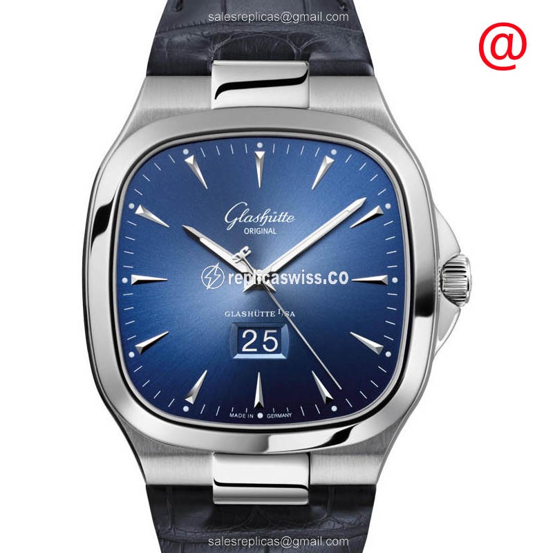 Glashutte Retro Collection Automatic Steel Blue Dial Blue Alligator Buckle - Luxury Replica RETRO COLLECTION Watch
