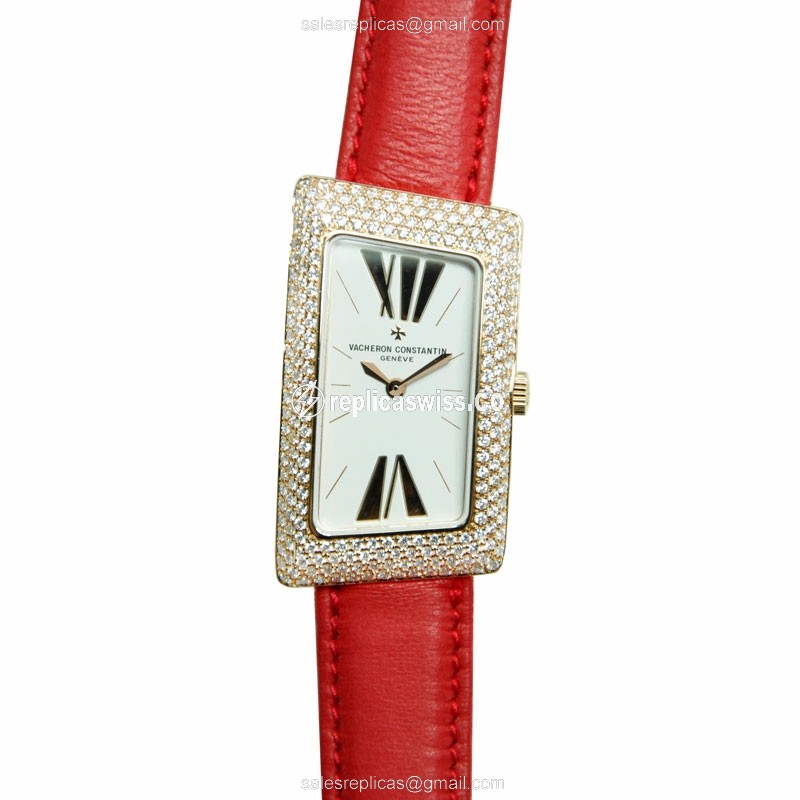 Vacheron Constantin 25515/000R-9254 Quartz - 18kt Rose Gold Case, White Dial, Leather Strap