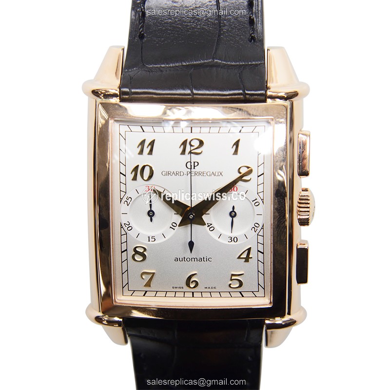 Girard Perregaux 25883-52-121-BB6C Vintage 1945 Replica - Auto - 18kt Rose Gold - White Dial - Leather Black Strap