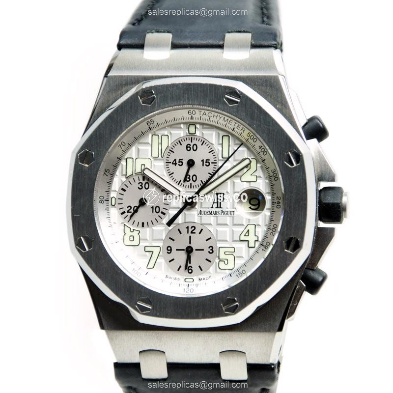 Automatic Replica Audemars Piguet Royal Oak - Stainless Steel - White Dial - Black Cowhide Strap