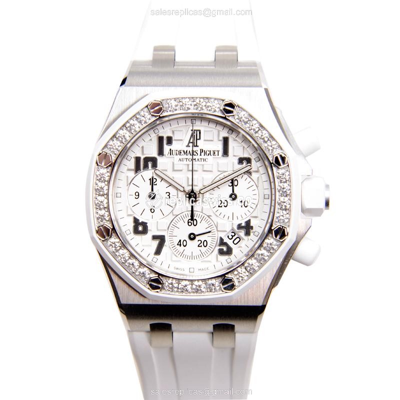 Automatic - Audemars Piguet ROYAL OAK - Diamond-Plated - Silver - Rubber White