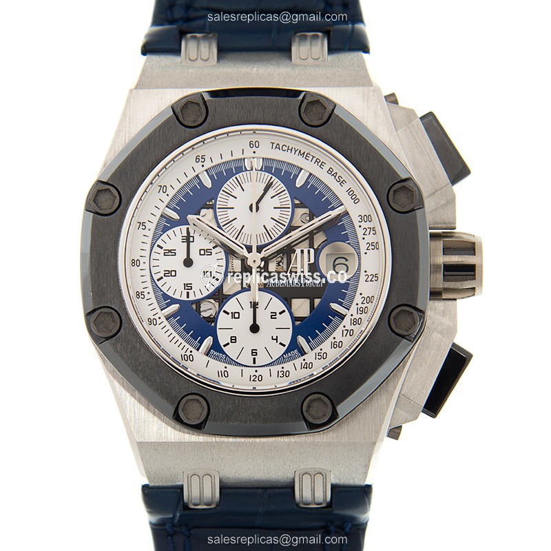 Audemars Piguet Royal Oak Offshore Replica - Automatic - 950 Platinum - Blue Dial - Alligator Blue Strap - Luxury Replica ROYAL OAK OFFSHORE Watch