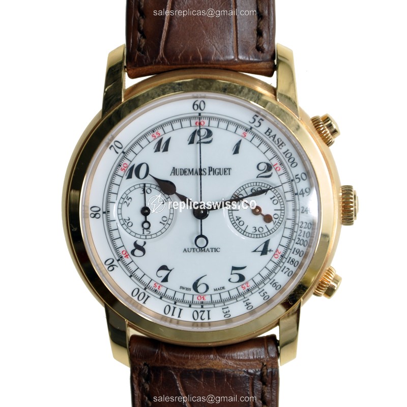 Audemars Piguet Jules Audemars 26100OR.OO.D088CR.01 - Automatic 18kt Rose Gold - White Dial - Brown Leather Strap - Luxury Replica JULES AUDEMARS Watch
