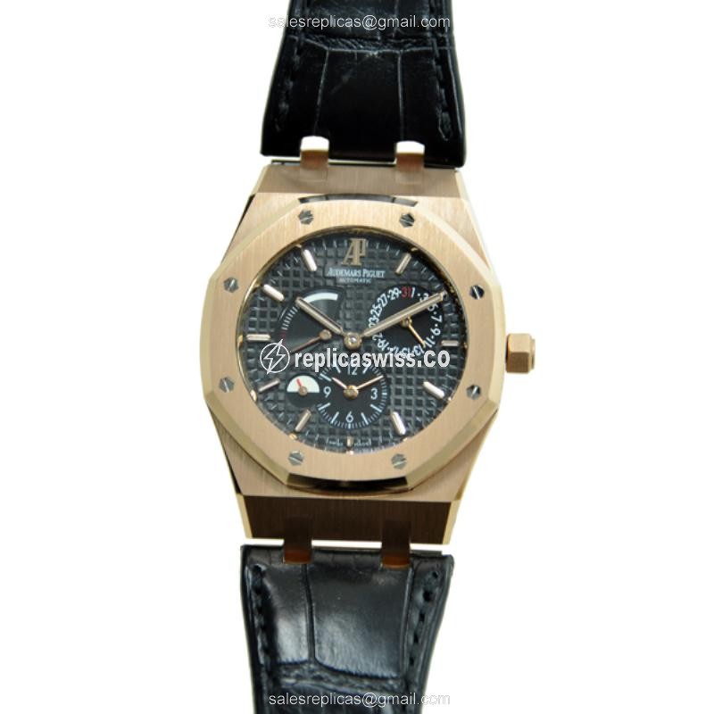 Audemars Piguet Royal Oak Replica - Automatic - 18kt Rose Gold - Black Dial - Alligator Black Strap