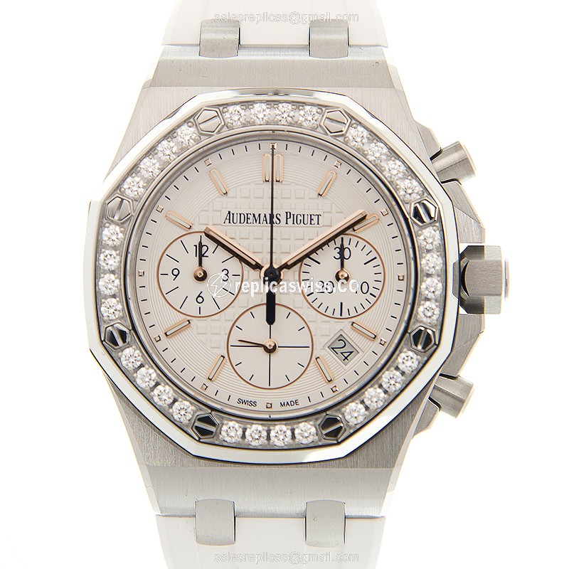 Audemars Piguet ROYAL OAK OFFSHORE Replica - Auto - Stainless & Diamond - White Dial - Rubber Strap