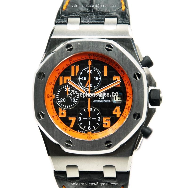 Automatic Rolex ROYAL OAK OFFSHORE - Black Dial - Stainless Steel Case - Black Alligator Strap - Luxury Audemars Piguet Replica Watch