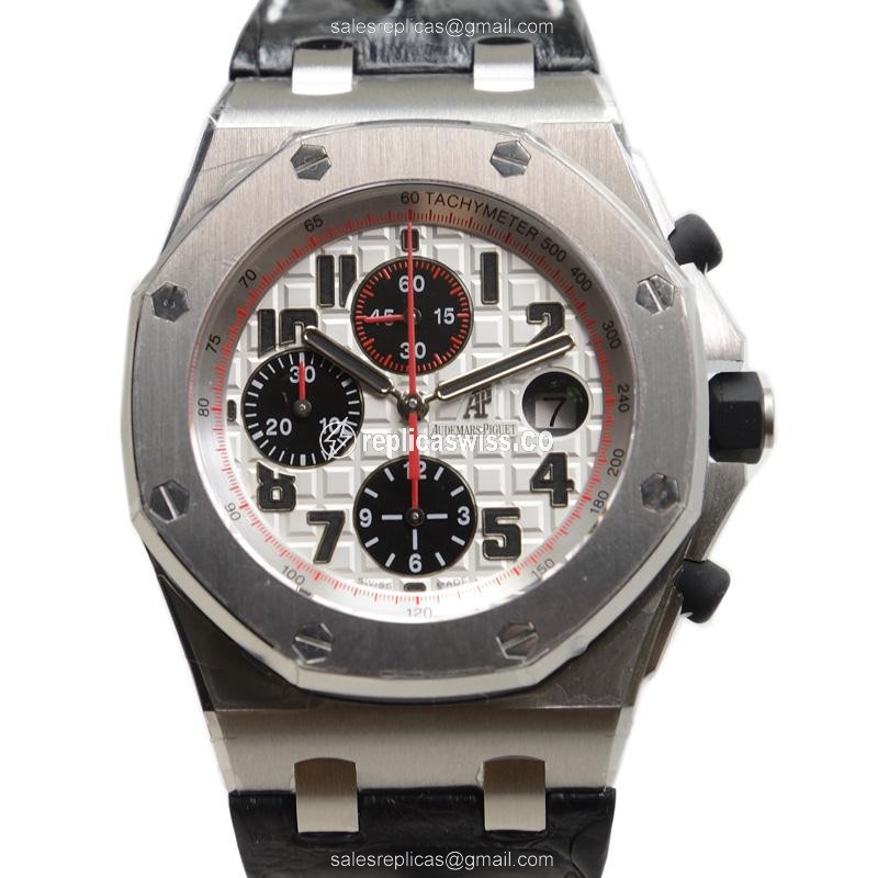 Audemars Piguet Royal Oak Offshore Replica - Automatic - Steel Case - White Dial - Black Alligator Strap