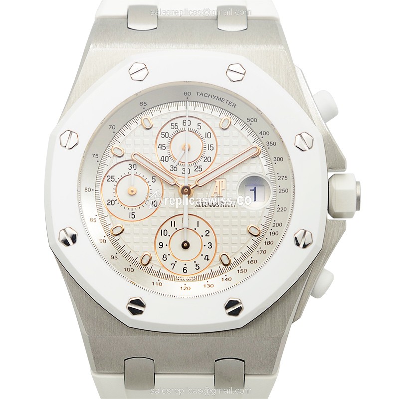 Audemars Piguet Royal Oak Offshore Replica - Automatic - Steel Case - Silver Dial - White Rubber Strap