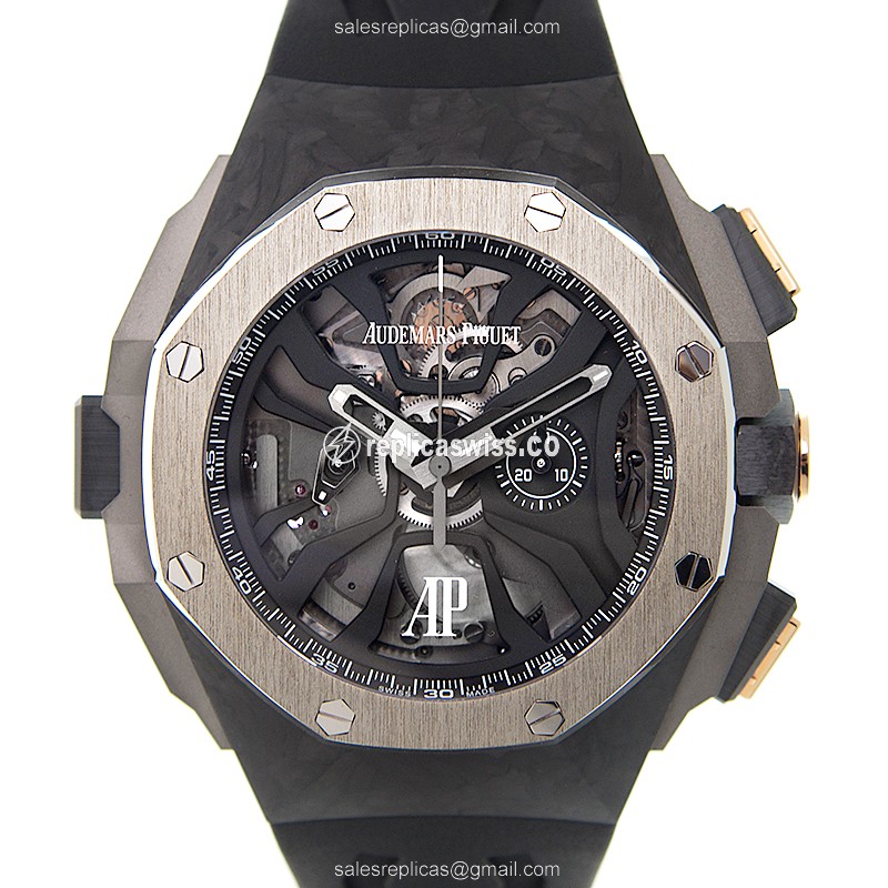 Audemars Piguet Royal Oak Replica - Manual - Carbon Case - Black Dial - Rubber Strap
