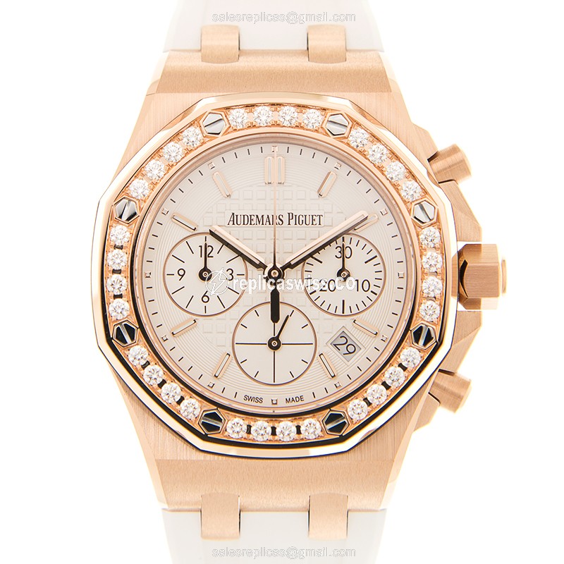 Audemars Piguet Royal Oak Offshore - Automatic - 18kt Rose Gold - Silver Dial - Rubber White Strap - Luxury Replica ROYAL OAK OFFSHORE Watch