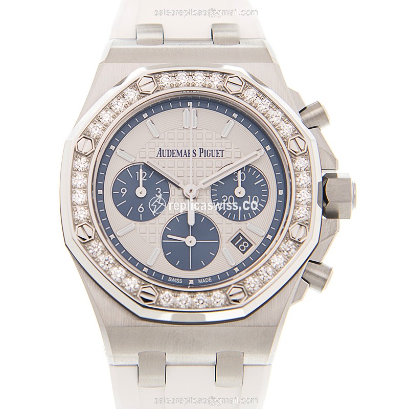 Audemars Piguet Royal Oak Offshore Replica - Automatic - Stainless Steel & Diamond - White Dial - Rubber Strap
