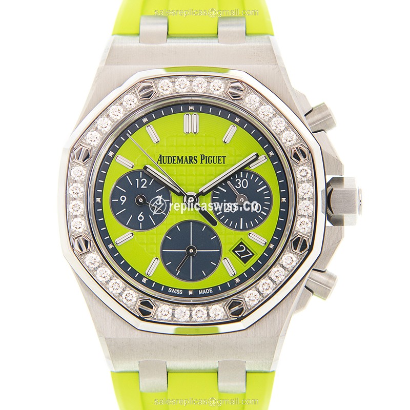 Royal Oak Offshore Replica - Audemars Piguet - Automatic - Stainless Steel & Diamond - Green Dial - Rubber Strap