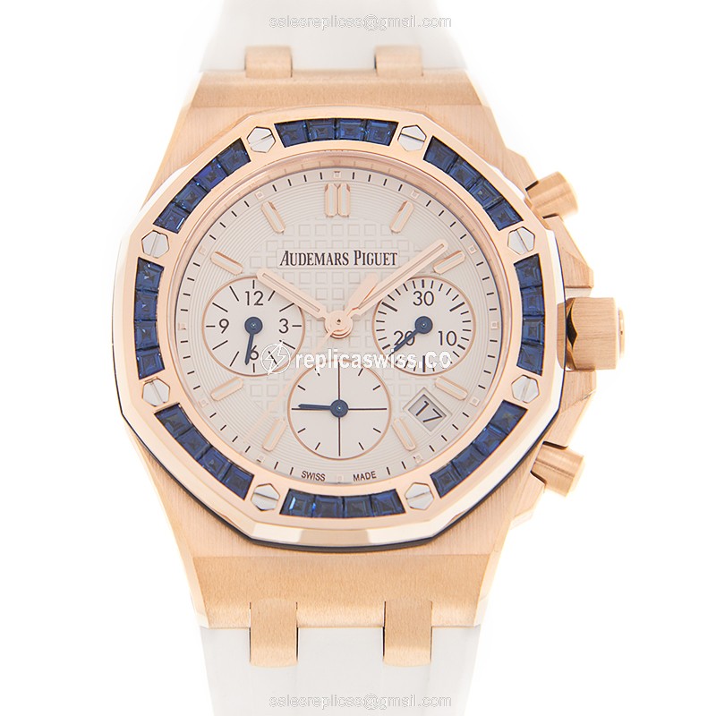Automatic - 18kt Rose Gold - White Dial - Rubber Strap - AP ROYAL OAK Replica