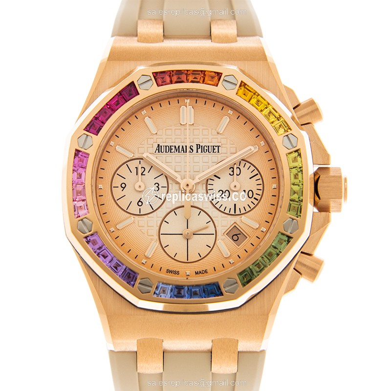 Audemars Piguet Royal Oak Offshore Replica - Automatic - 18kt Rose Gold - Sapphire Gold Dial - Beige Rubber Strap - Luxury Replica ROYAL OAK OFFSHORE Watch