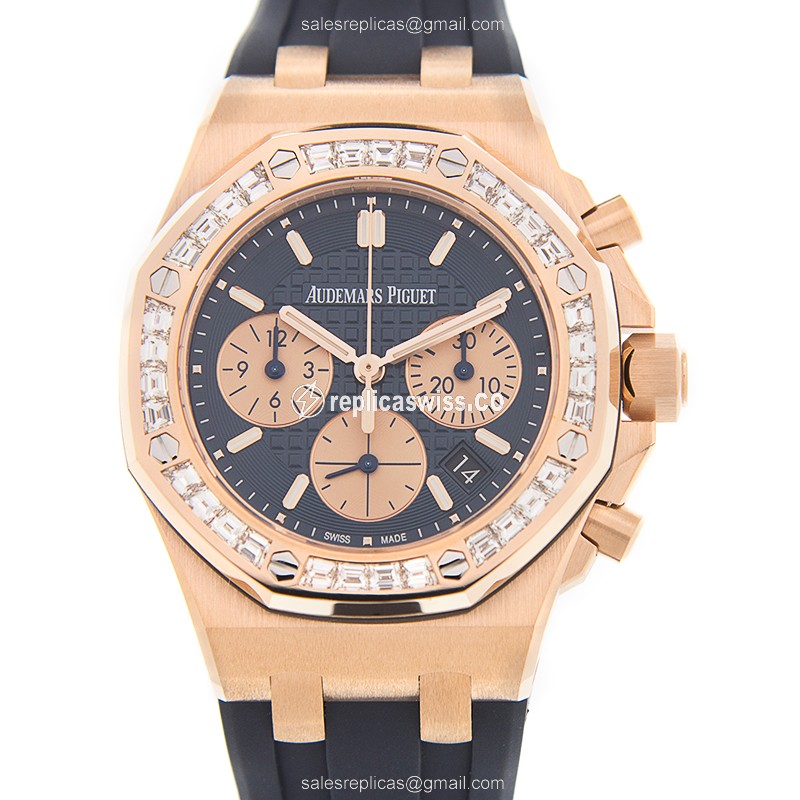 Audemars Piguet Royal Oak Replica - Automatic - 18kt Rose Gold - Blue Dial - Diamond Bezel