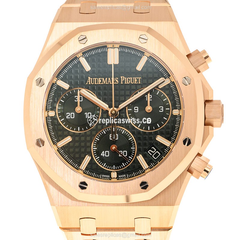 Audemars Piguet Royal Oak Replica - Automatic - 18kt Rose Gold - Green Dial - Gold Clasp & Band