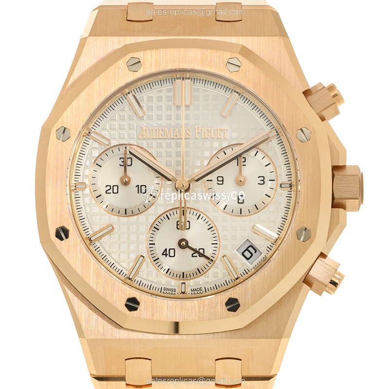 Audemars Piguet Royal Oak Replica - Automatic - 18kt Rose Gold - White Dial - Gold Clasp